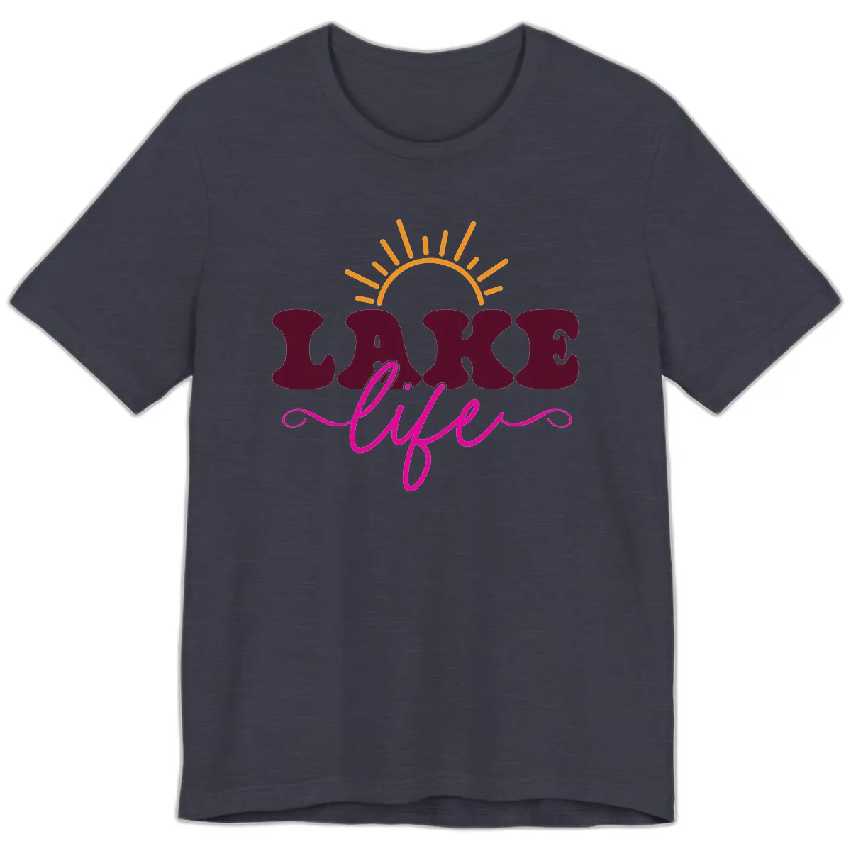 Retro Lake Life Sun Design Premium T-Shirt in Heather Midnight Navy