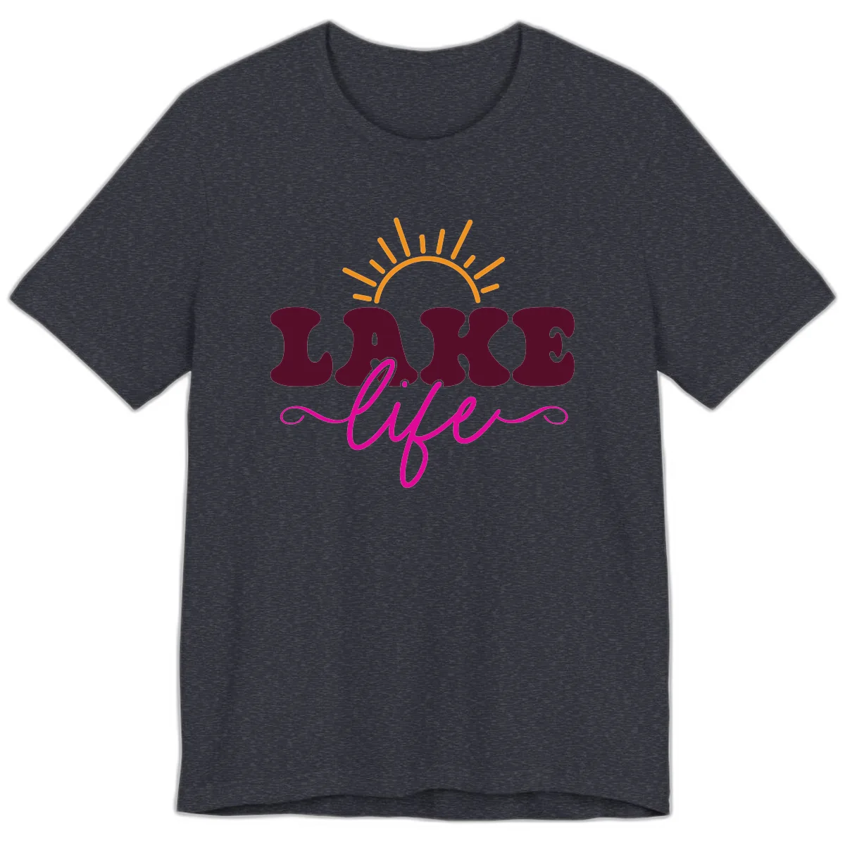 Retro Lake Life Sun Design Premium T-Shirt in Heather Navy
