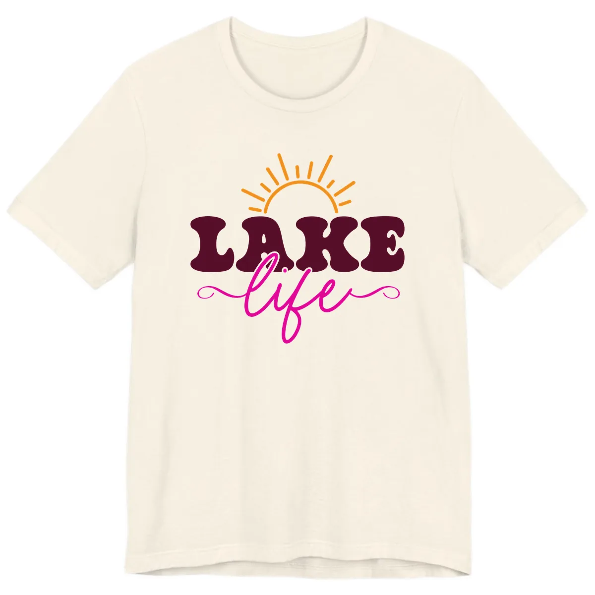 Retro Lake Life Sun Design Premium T-Shirt in Natural