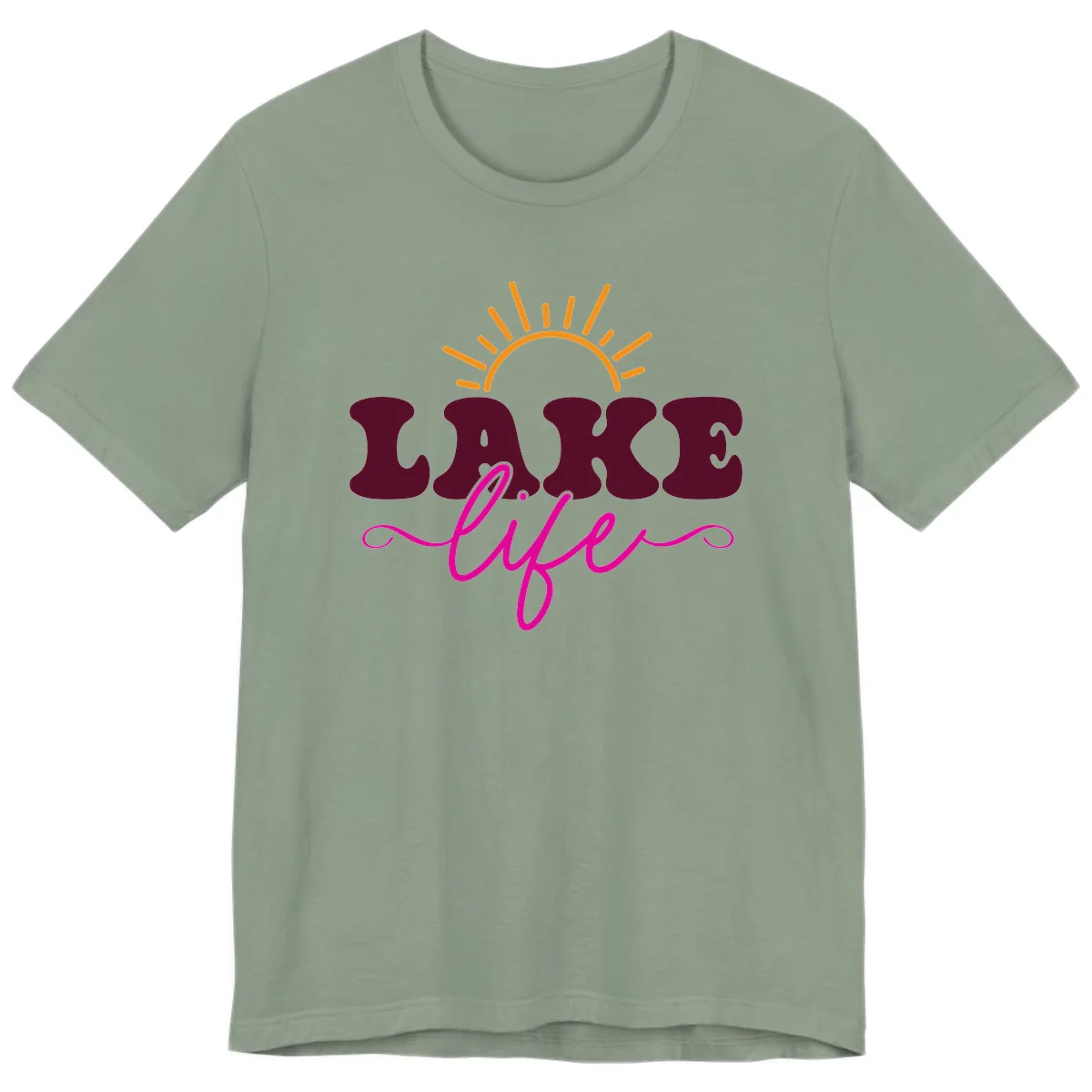 Retro Lake Life Sun Design Premium T-Shirt in Sage