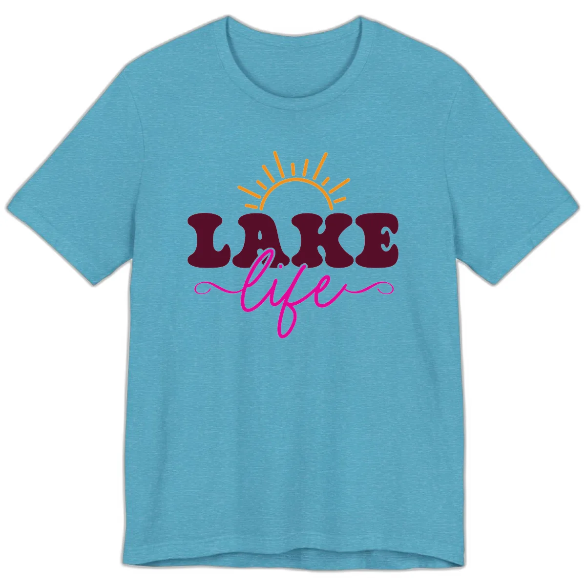 Retro Lake Life Sun Design Premium T-Shirt in Heather Aqua