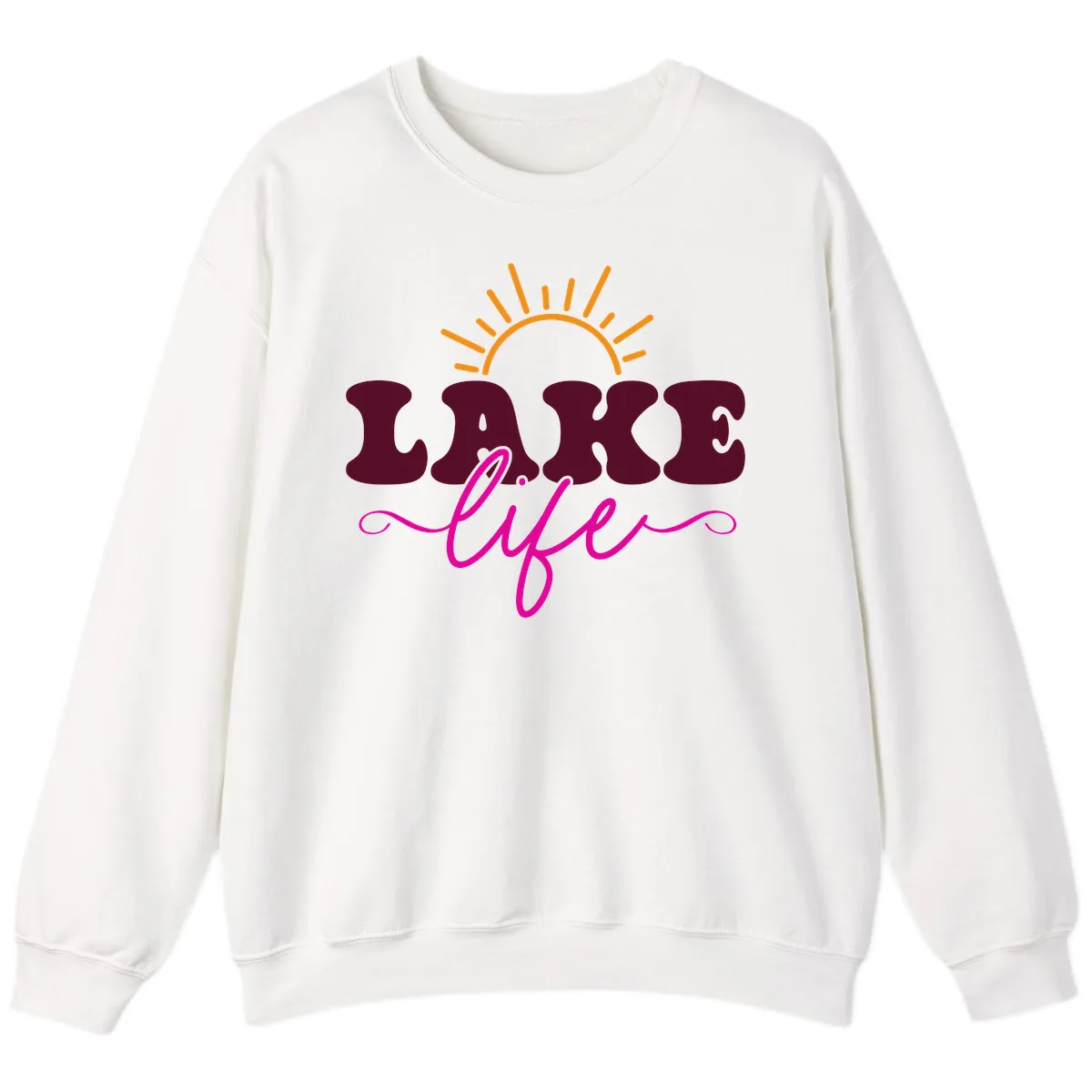Retro Lake Life Sun Design Sweatshirt in White
