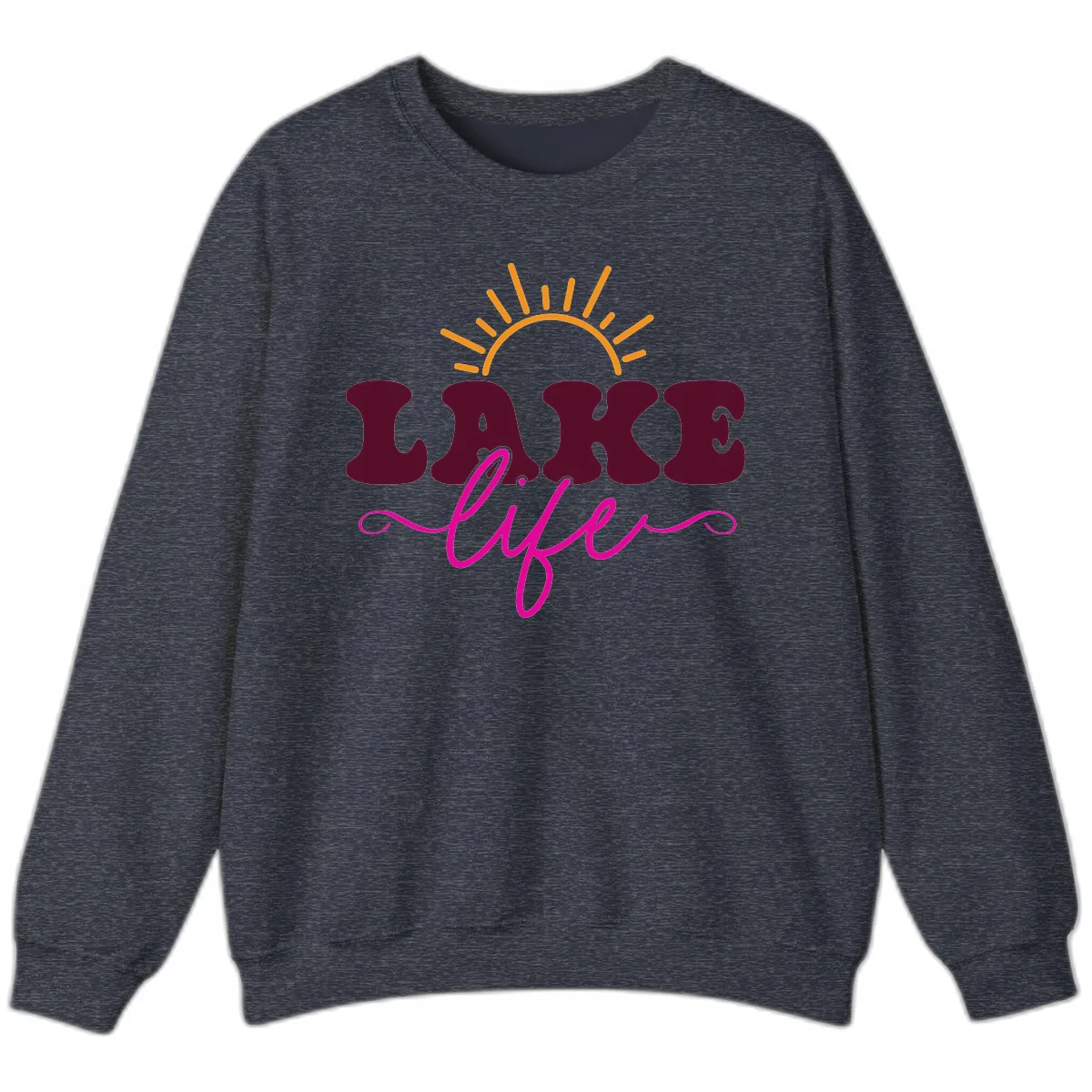 Retro Lake Life Sun Design Sweatshirt in Heather Sport Dark Navy