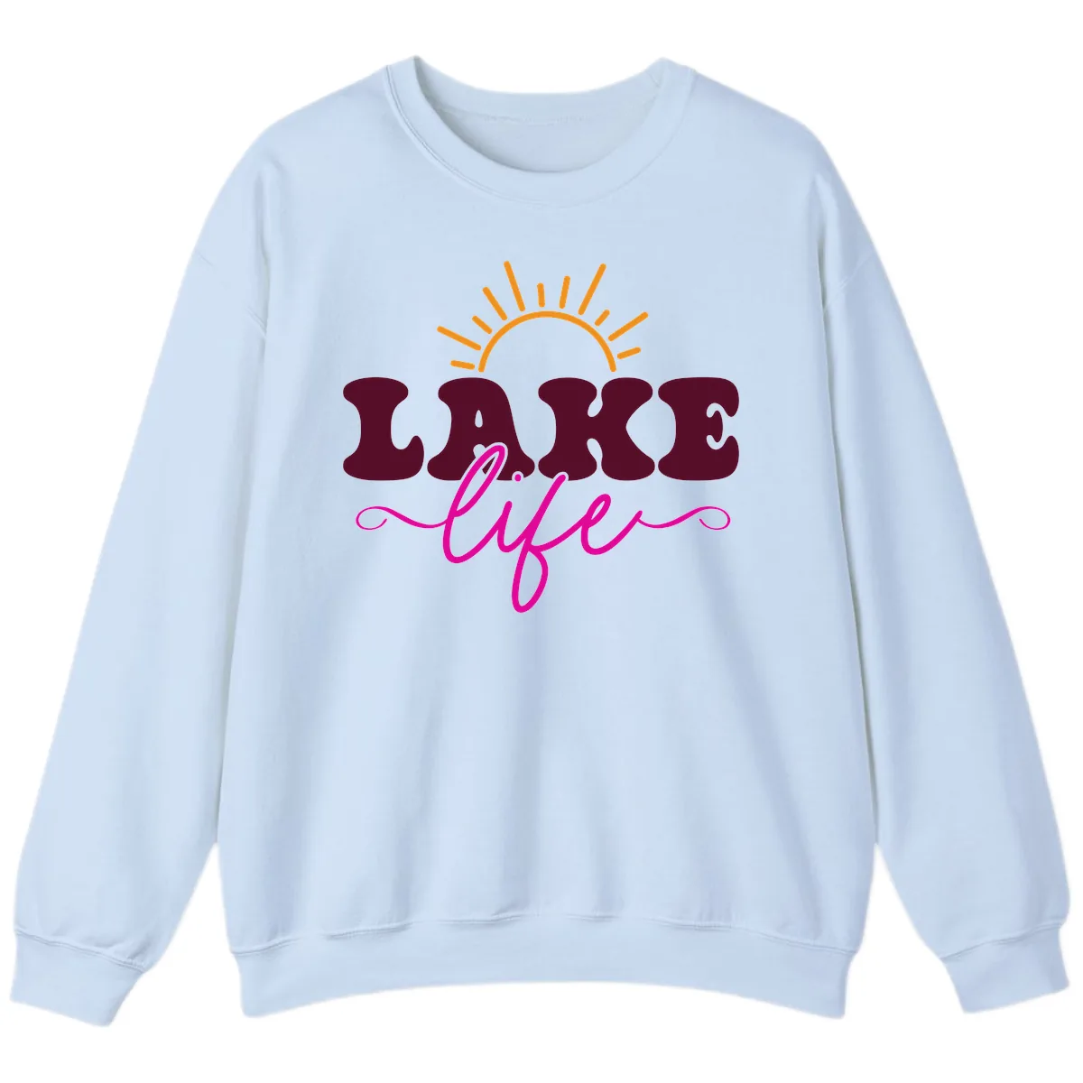 Retro Lake Life Sun Design Sweatshirt in Light Blue
