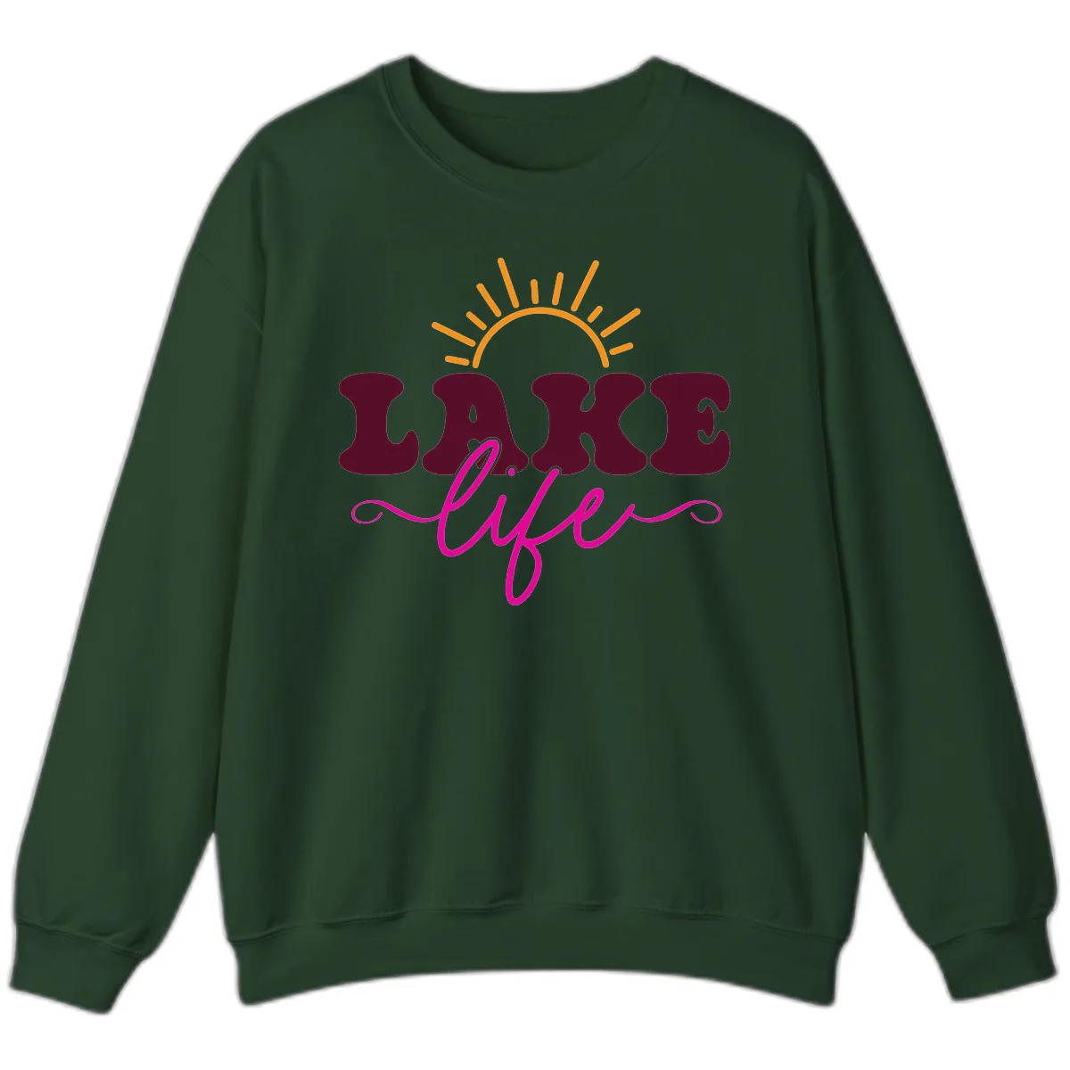 Retro Lake Life Sun Design Sweatshirt in Forest Green