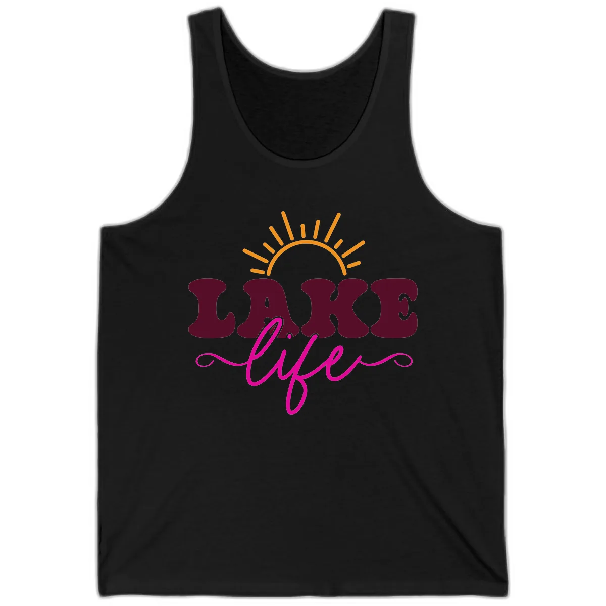 Retro Lake Life Sun Design Tank in Black