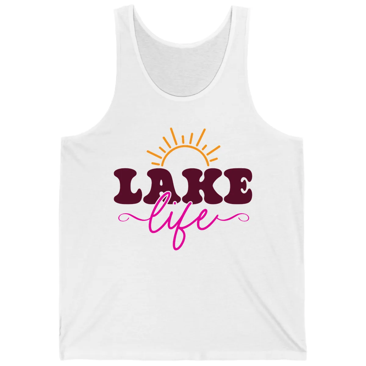 Retro Lake Life Sun Design Tank in White