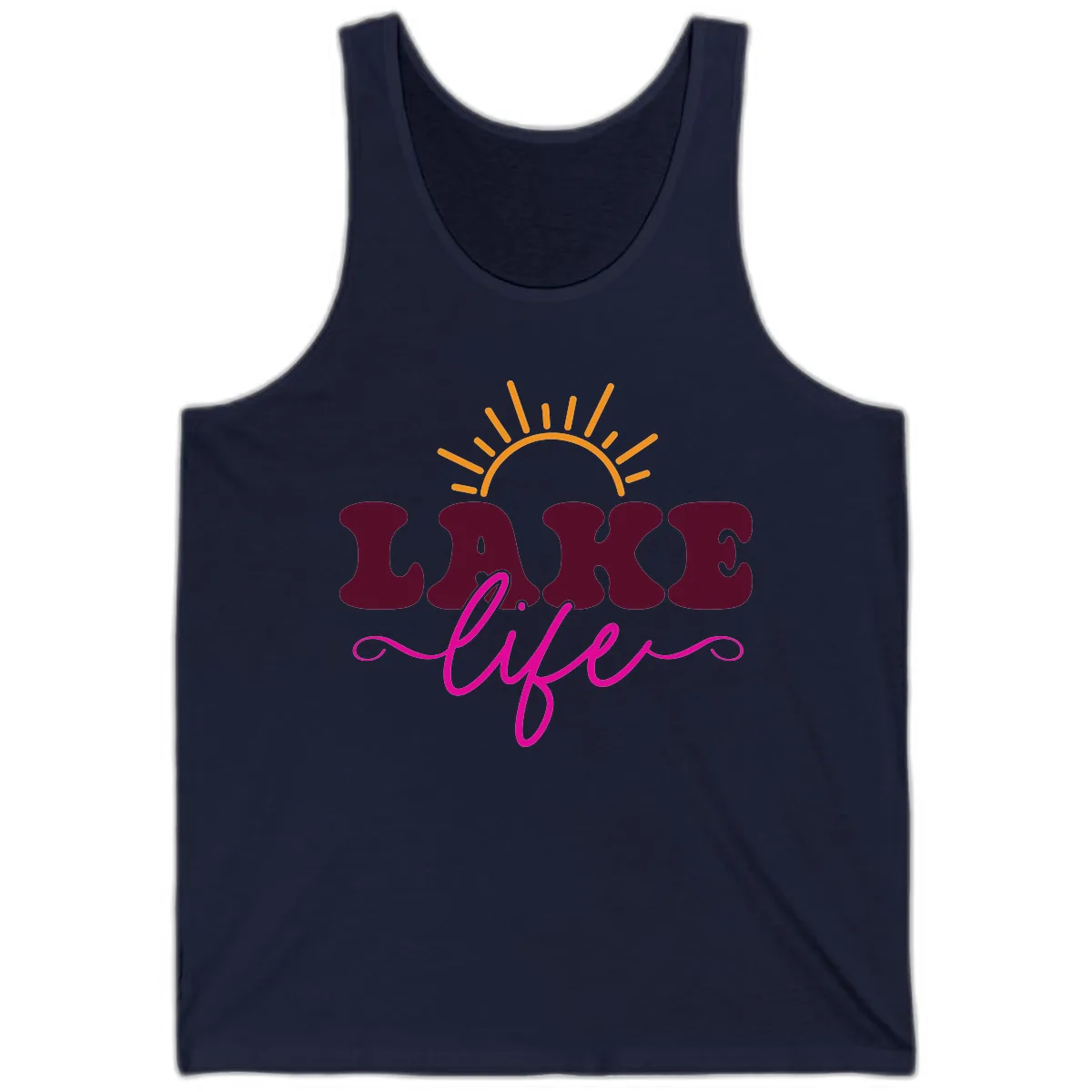 Retro Lake Life Sun Design Tank in Navy