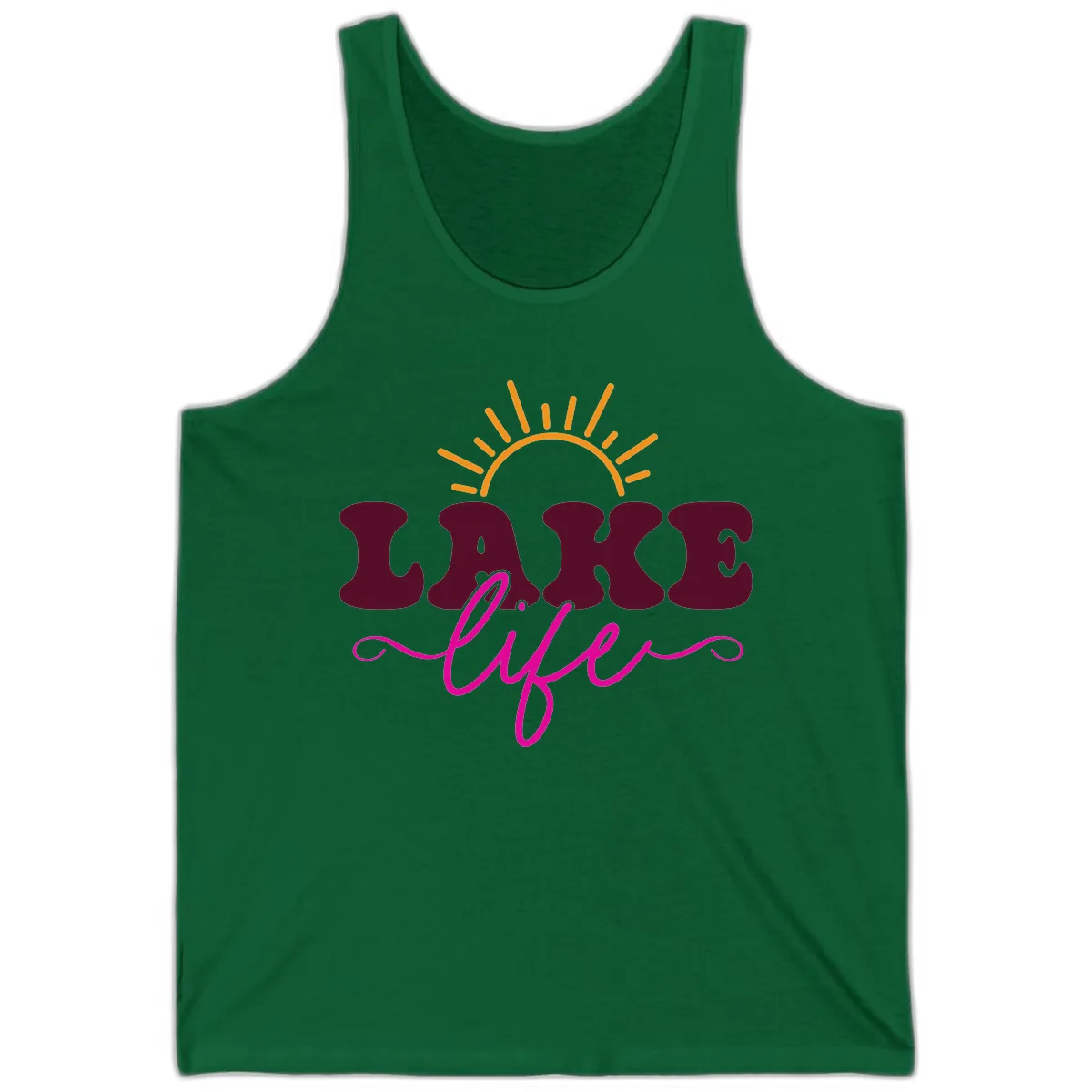 Retro Lake Life Sun Design Tank in Kelly