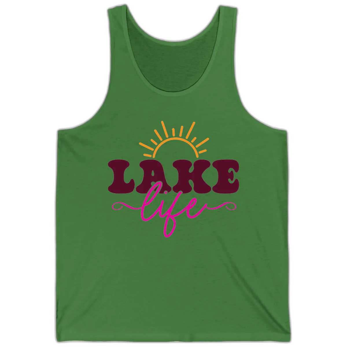 Retro Lake Life Sun Design Tank in Leaf