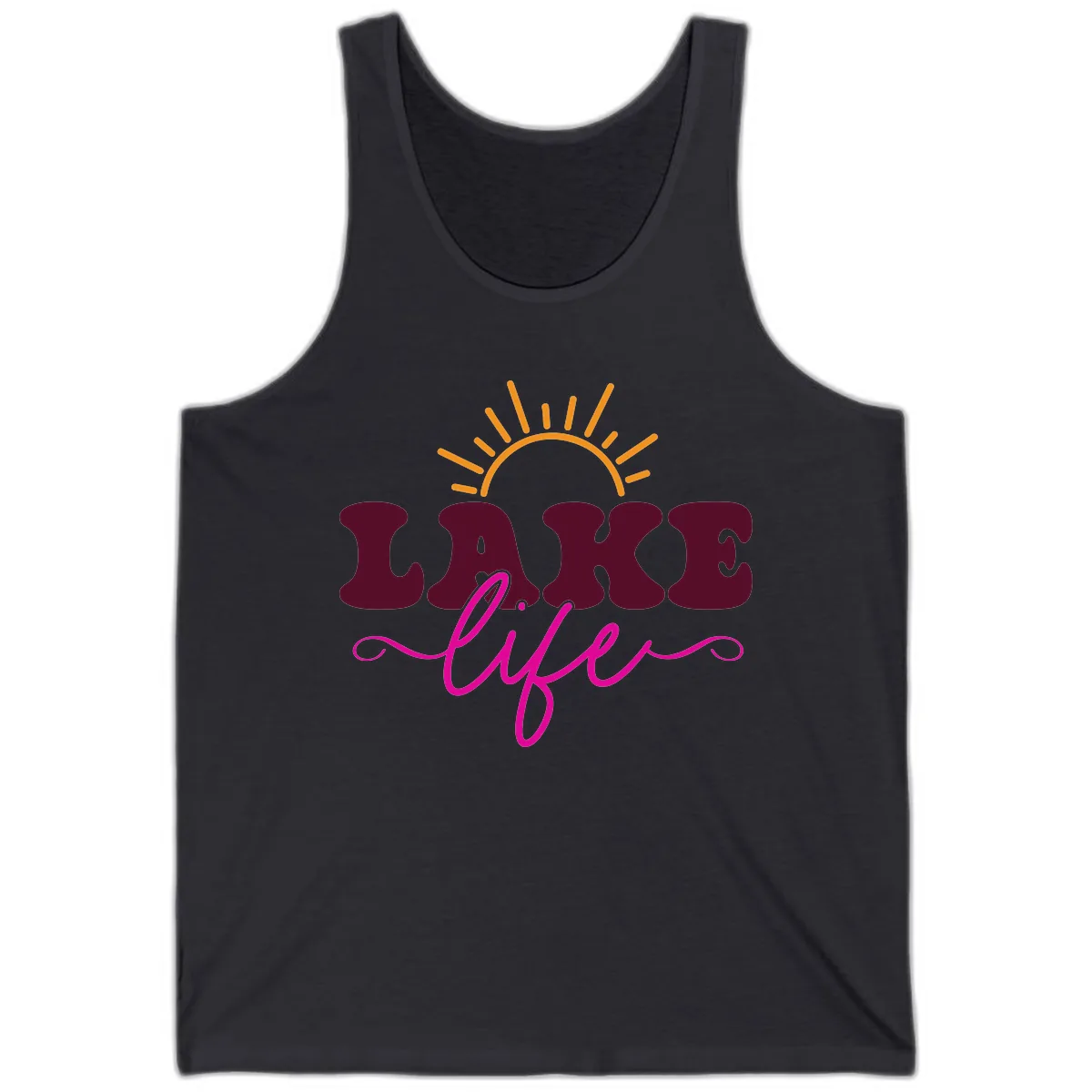 Retro Lake Life Sun Design Tank in Dark Grey