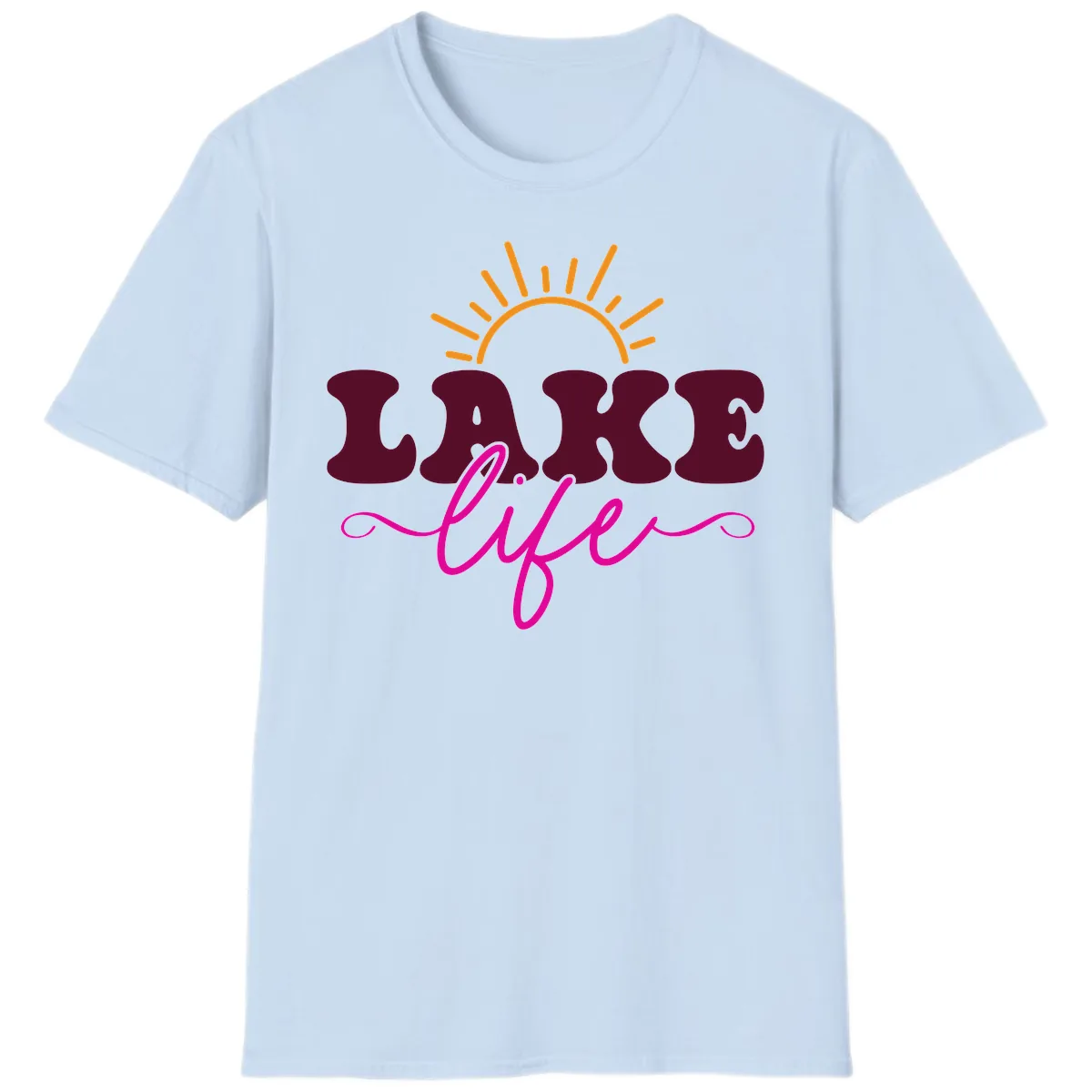 Retro Lake Life Sun Design T-Shirt in Light Blue