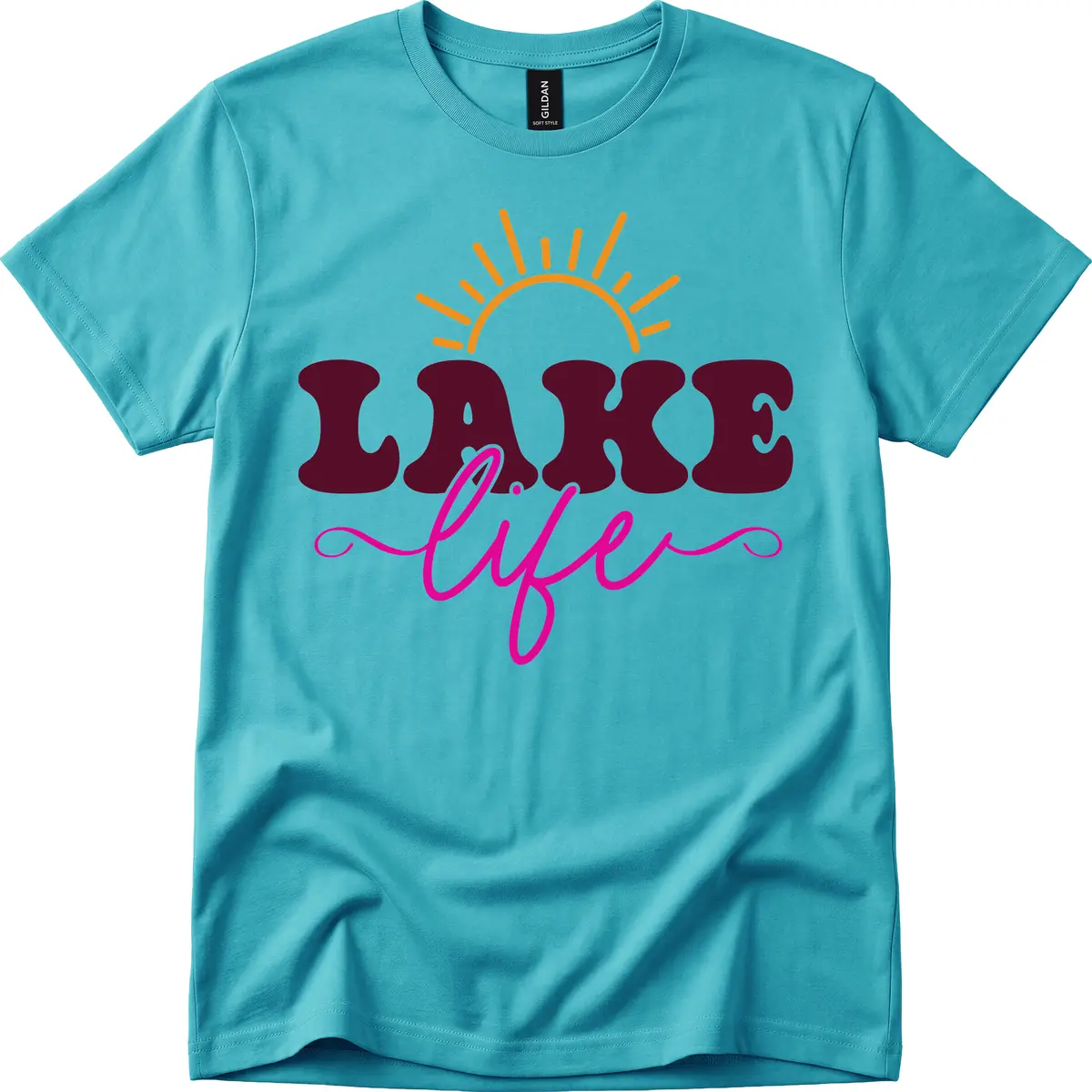 Retro Lake Life Sun Design T-Shirt in Tropical Blue