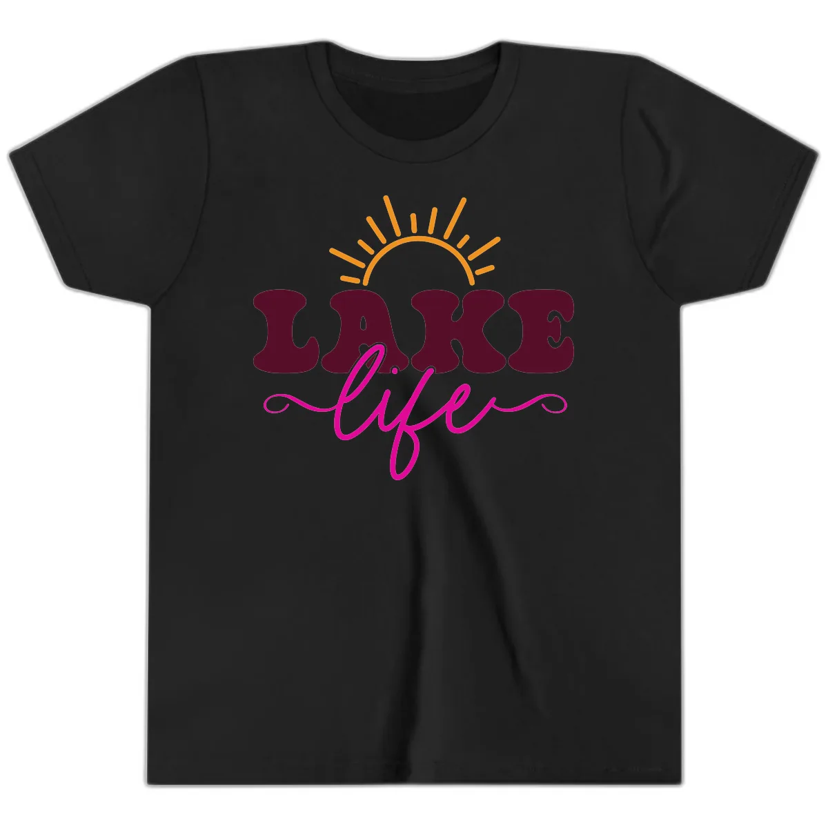 Retro Lake Life Sun Design Youth T-Shirt in Black