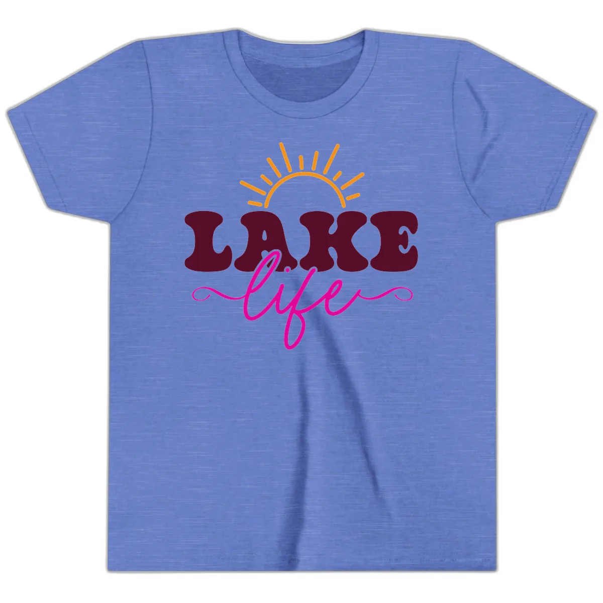 Retro Lake Life Sun Design Youth T-Shirt in Heather Columbia Blue