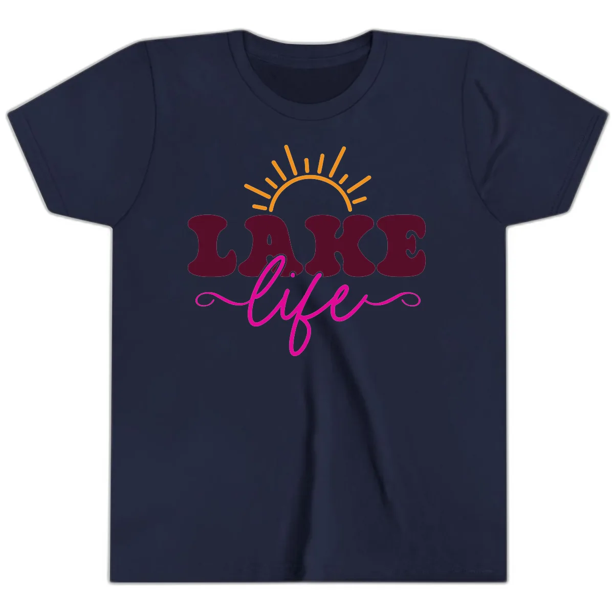 Retro Lake Life Sun Design Youth T-Shirt in Navy