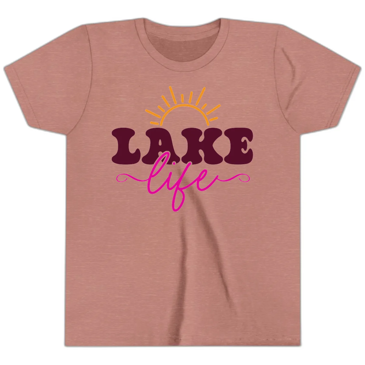 Retro Lake Life Sun Design Youth T-Shirt in Heather Mauve