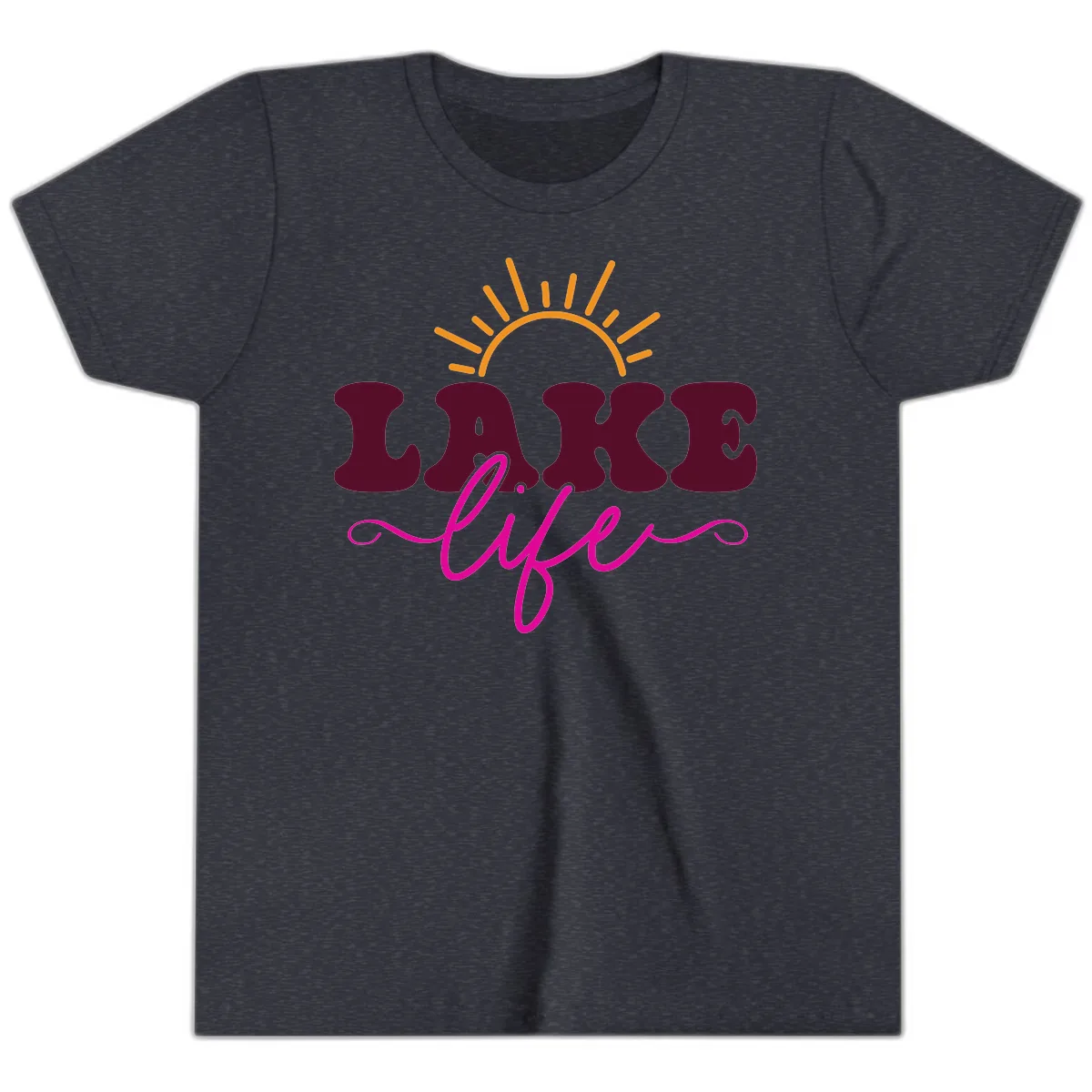 Retro Lake Life Sun Design Youth T-Shirt in Heather Navy