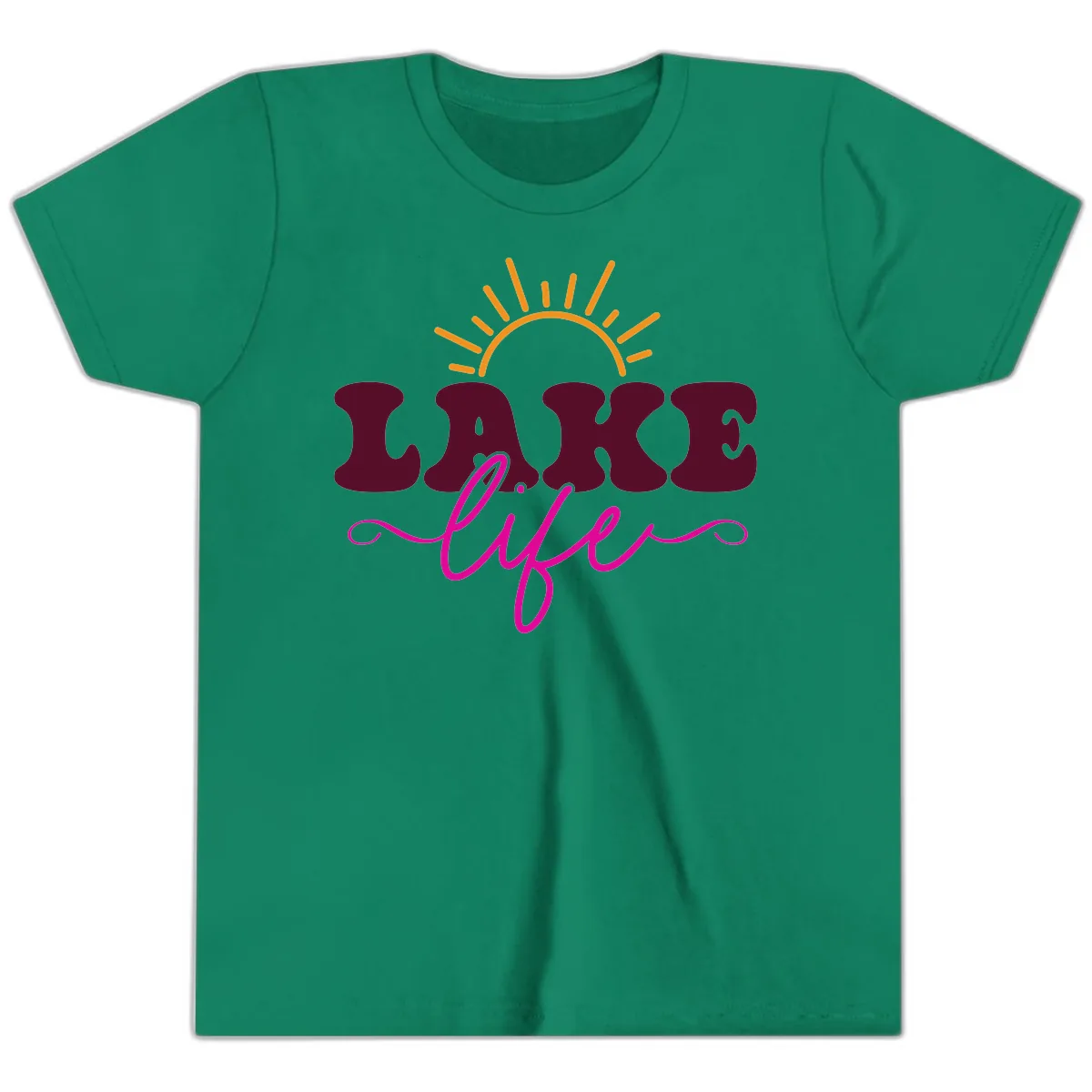 Retro Lake Life Sun Design Youth T-Shirt in Kelly