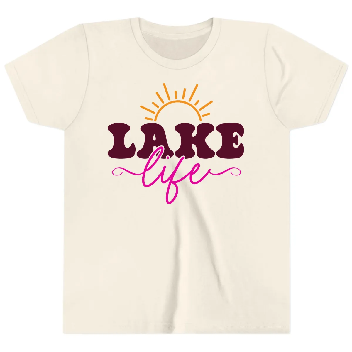 Retro Lake Life Sun Design Youth T-Shirt in Natural