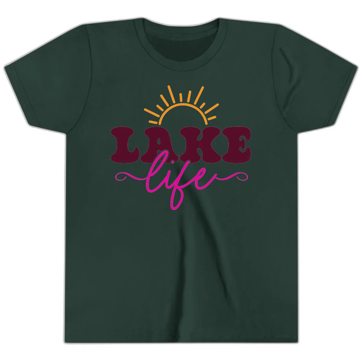 Retro Lake Life Sun Design Youth T-Shirt in Forest