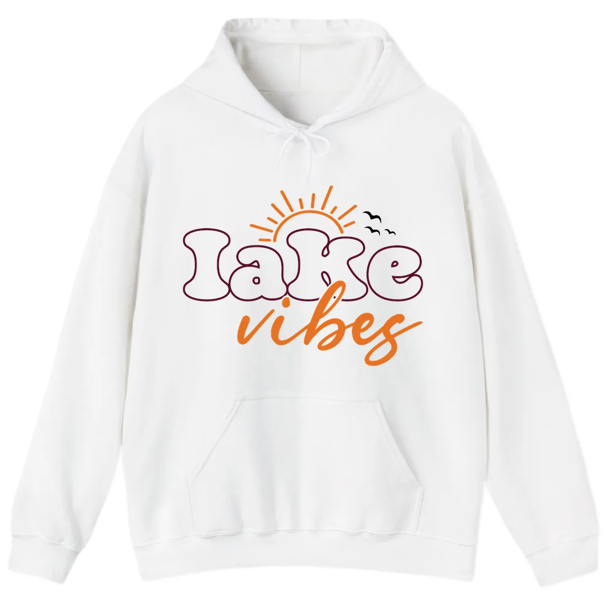 Lake Vibes Typography Design Hoodie in White