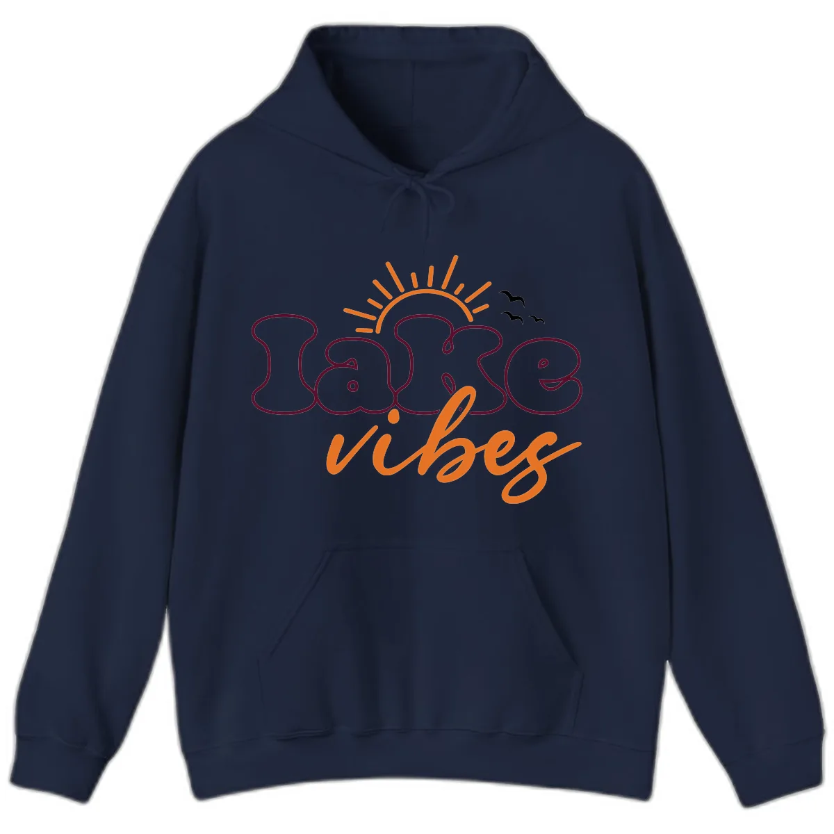 Lake Vibes Typography Design Hoodie in Navy