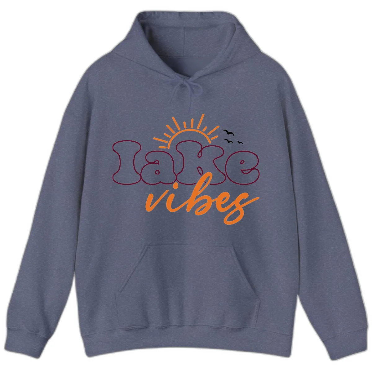 Lake Vibes Typography Design Hoodie in Heather Navy