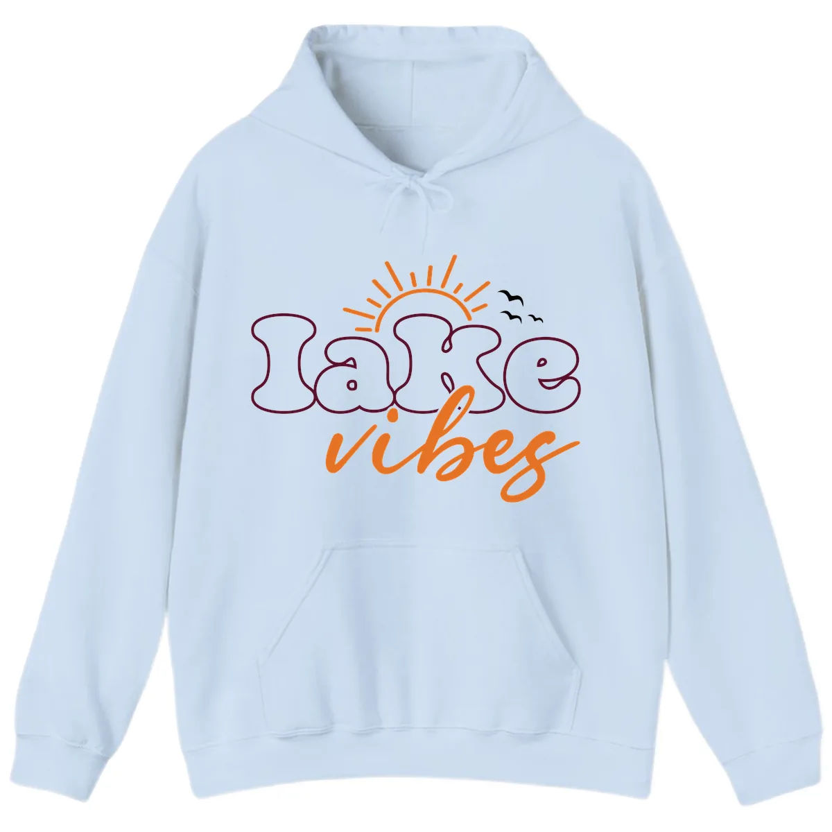 Lake Vibes Typography Design Hoodie in Light Blue