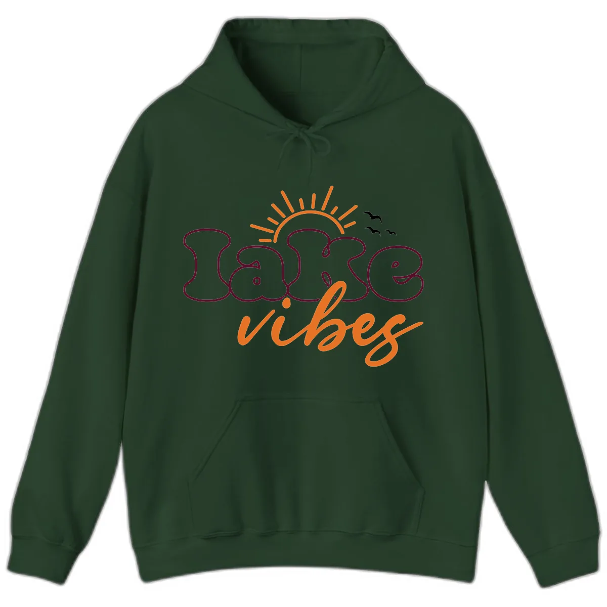 Lake Vibes Typography Design Hoodie in Forest Green