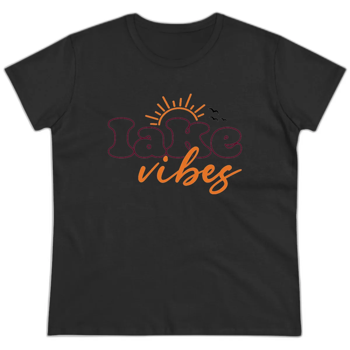Lake Vibes Typography Design Ladies Tee in Black