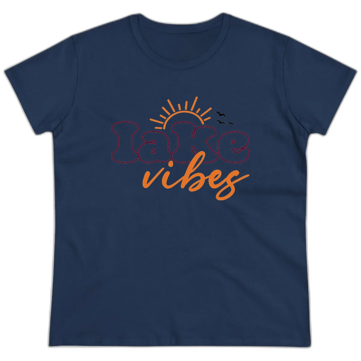 Lake Vibes Typography Design Ladies Tee in Navy