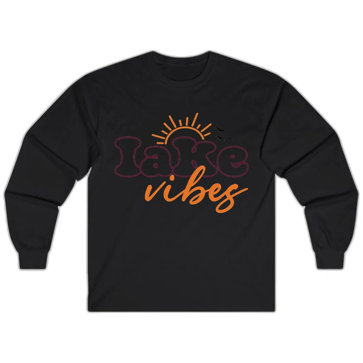 Lake Vibes Typography Design Long Sleeve in Black