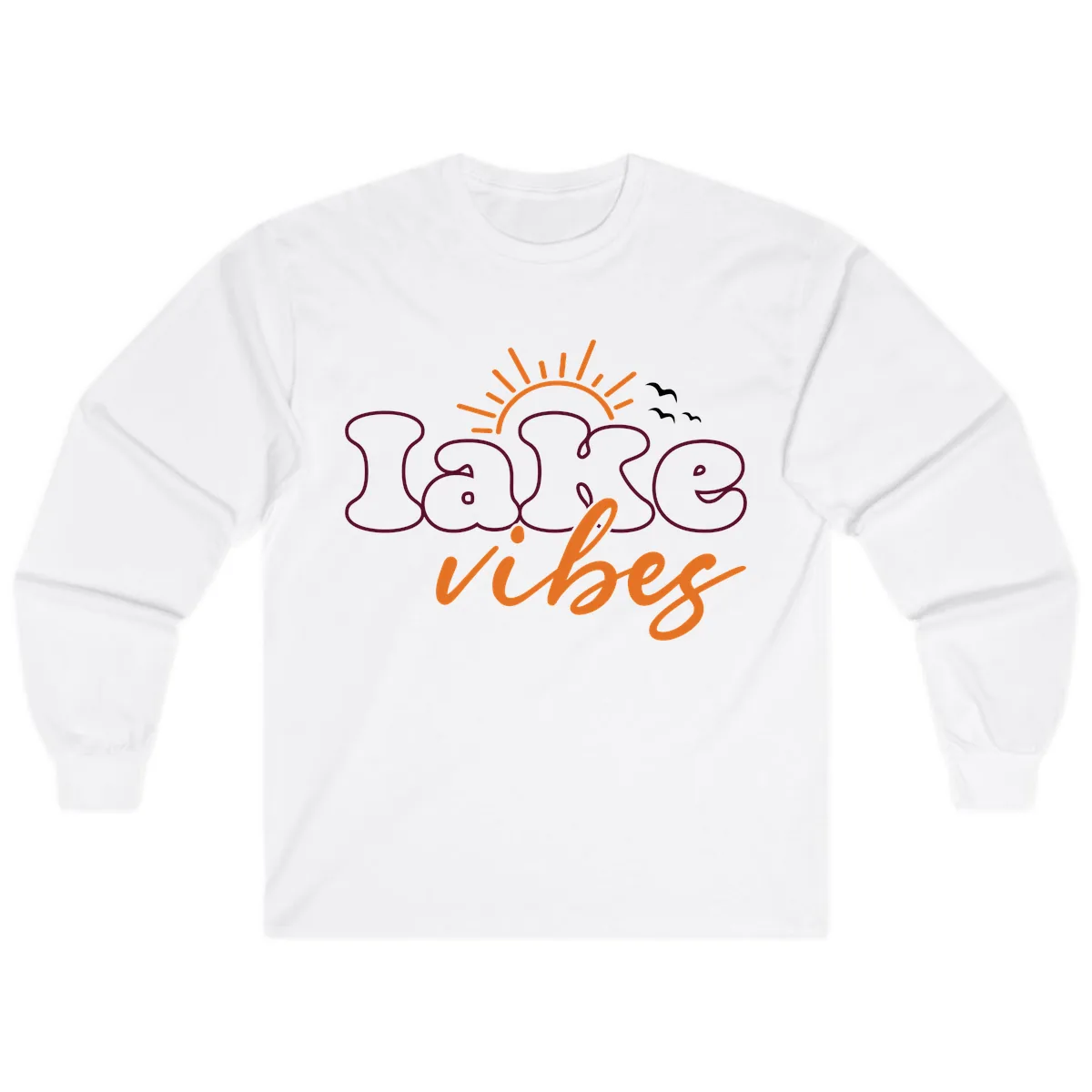 Lake Vibes Typography Design Long Sleeve in White