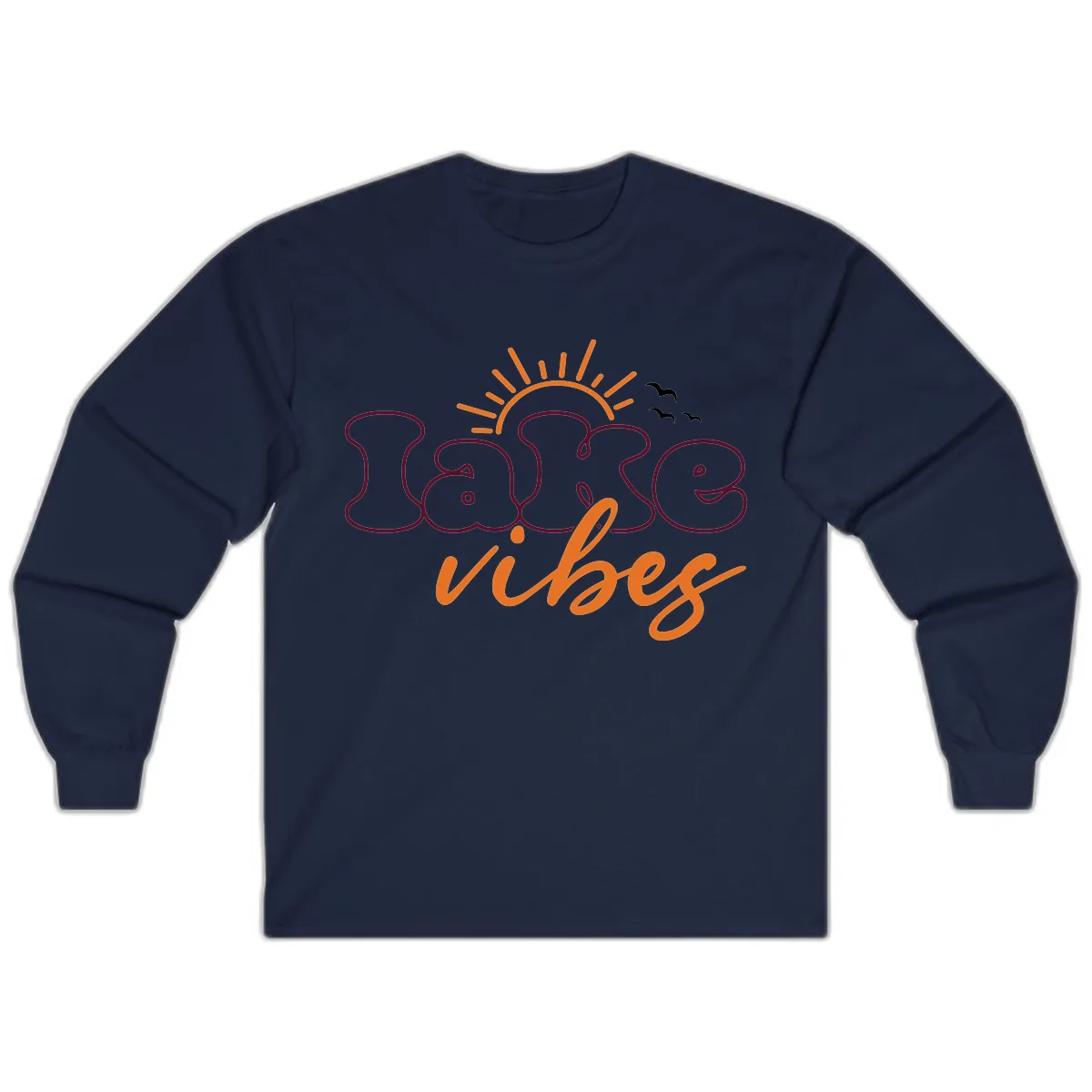 Lake Vibes Typography Design Long Sleeve in Navy
