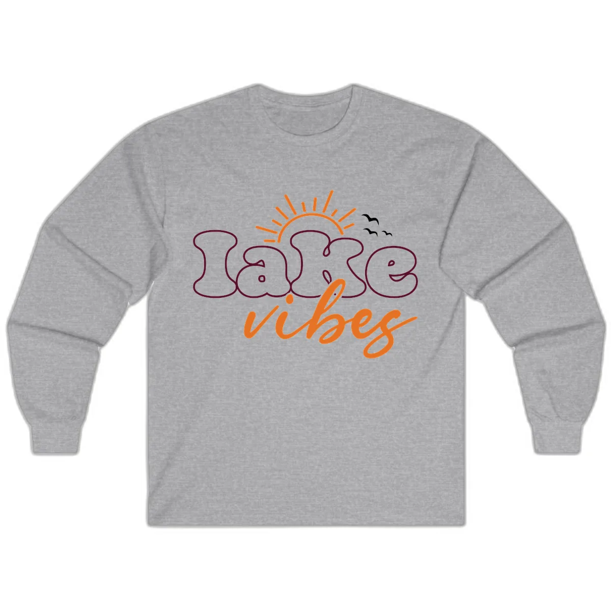 Lake Vibes Typography Design Long Sleeve in Sport Grey