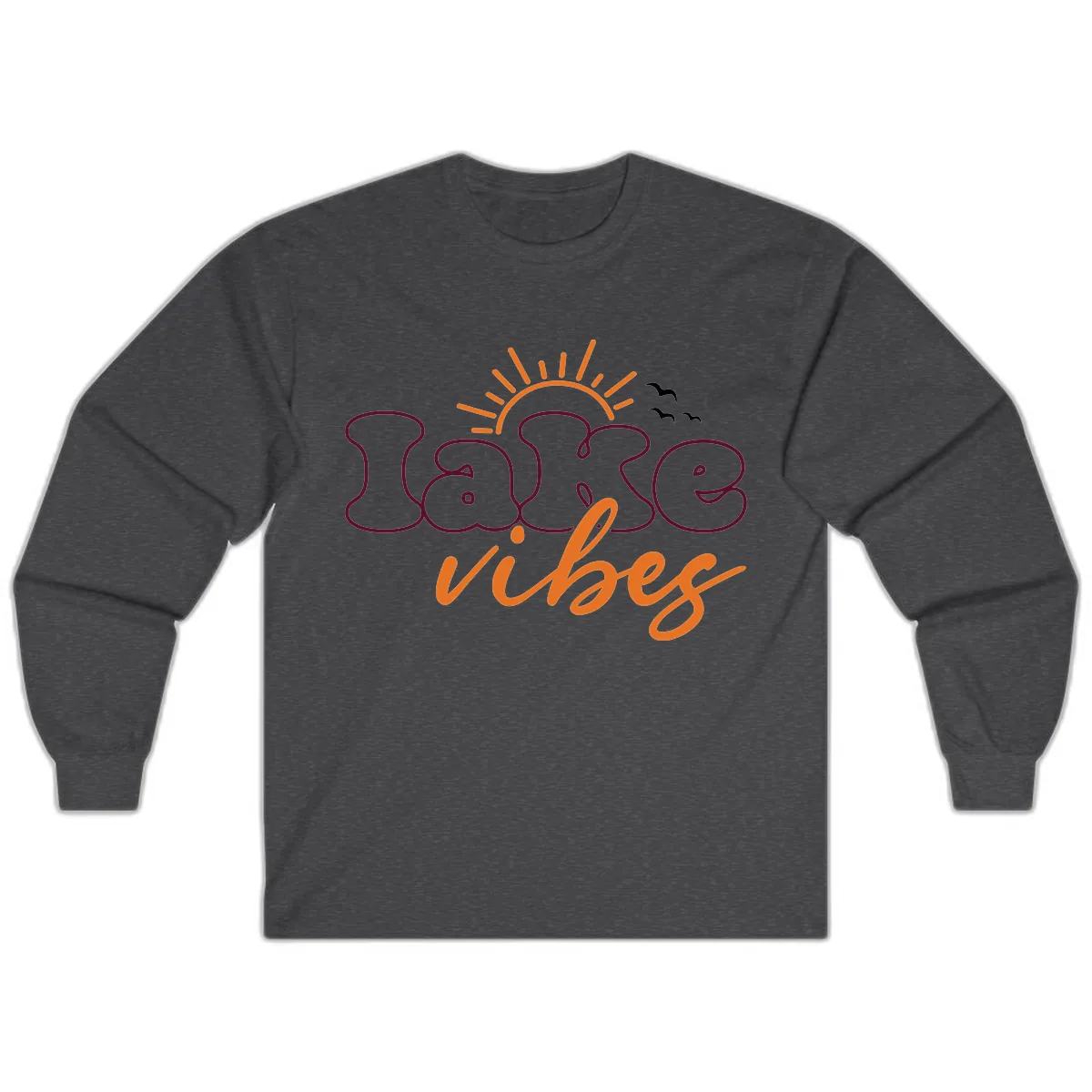 Lake Vibes Typography Design Long Sleeve in Dark Heather