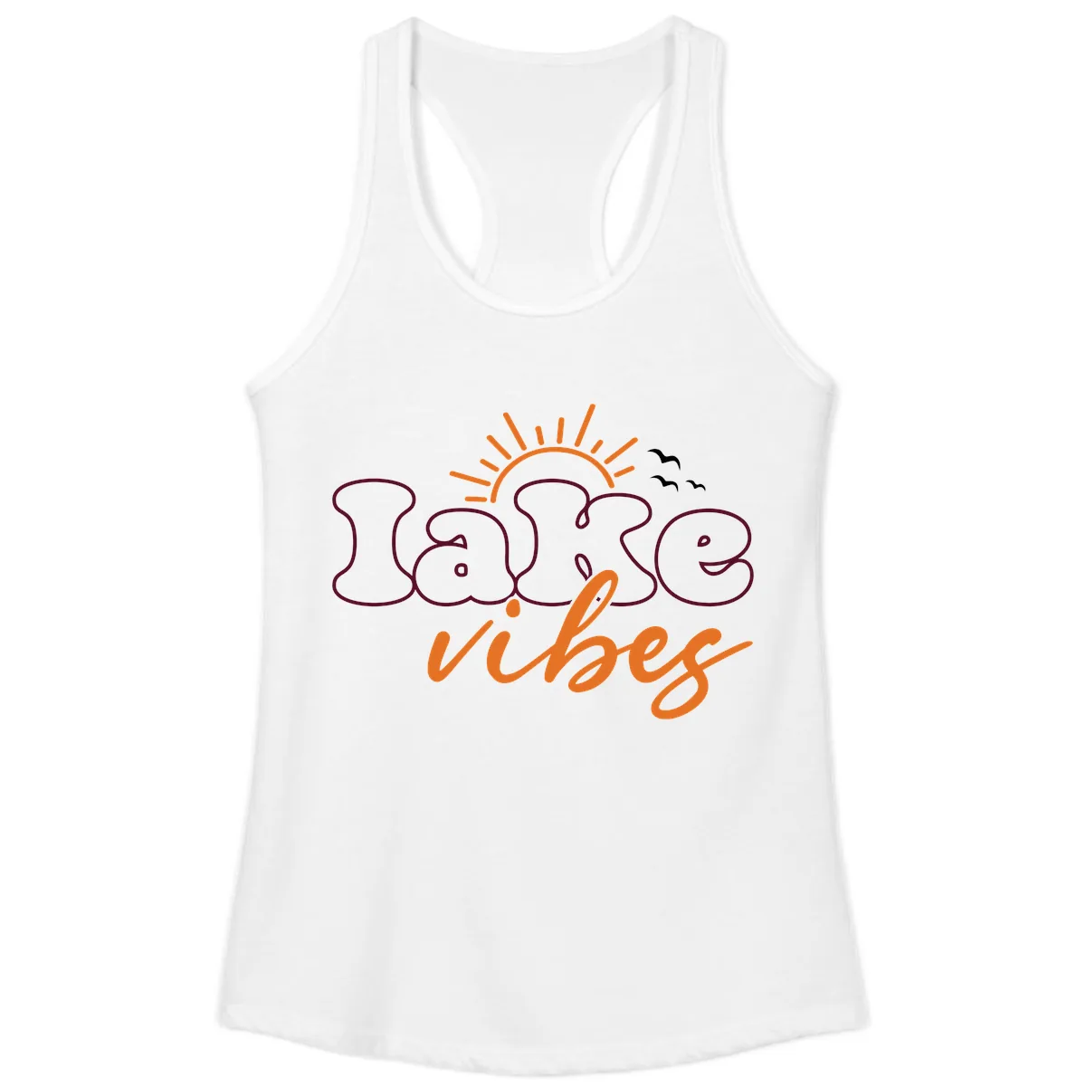 Lake Vibes Typography Design Ladies Tank in White