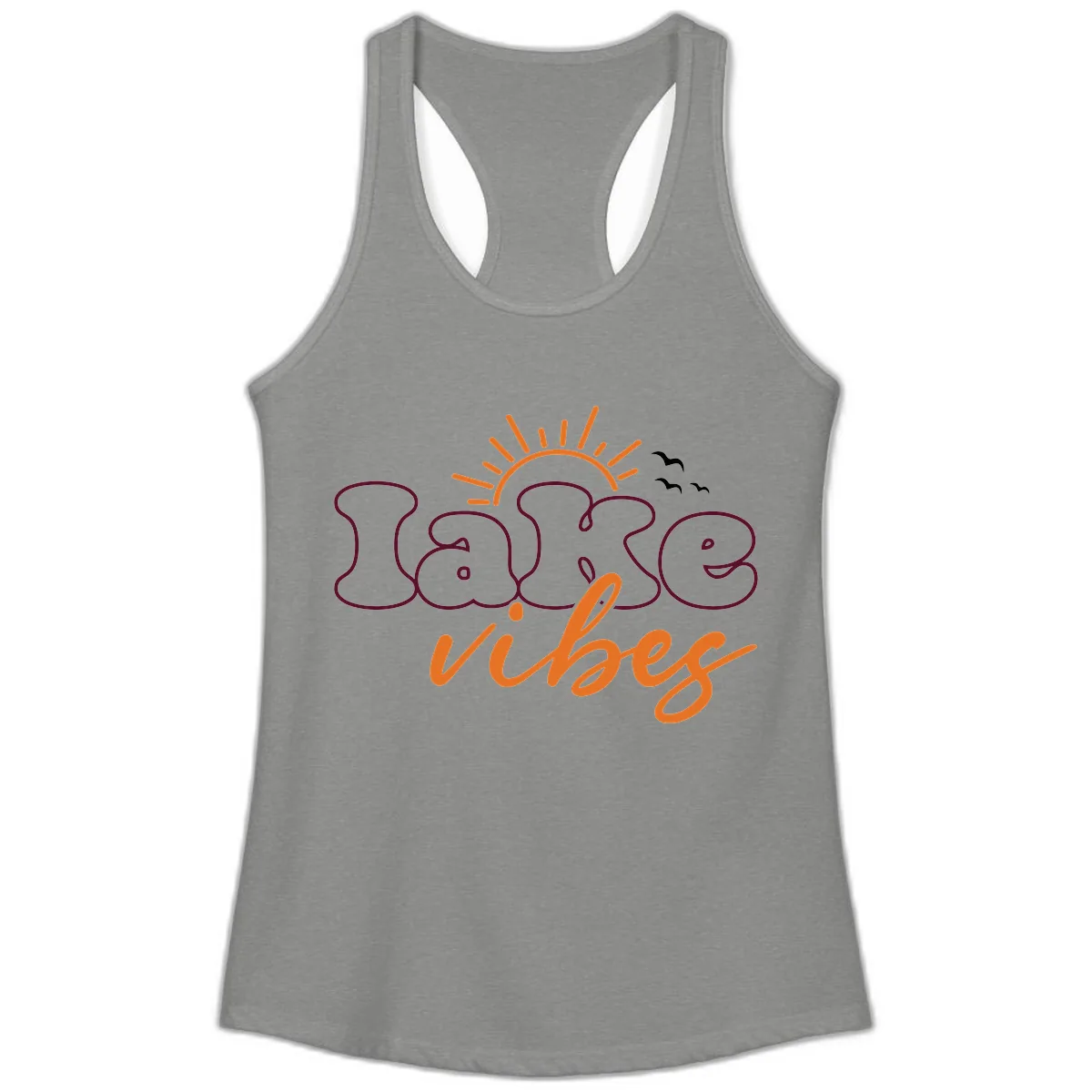 Lake Vibes Typography Design Ladies Tank in Heather Grey