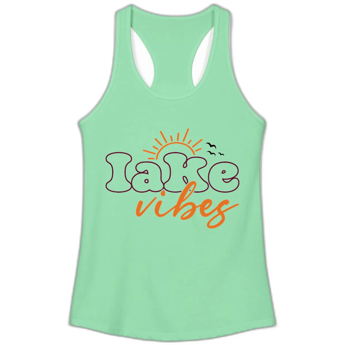 Lake Vibes Typography Design Ladies Tank in Solid Mint