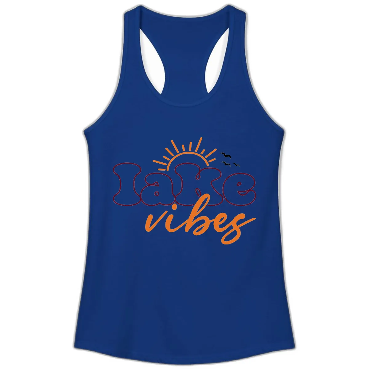 Lake Vibes Typography Design Ladies Tank in Solid Royal