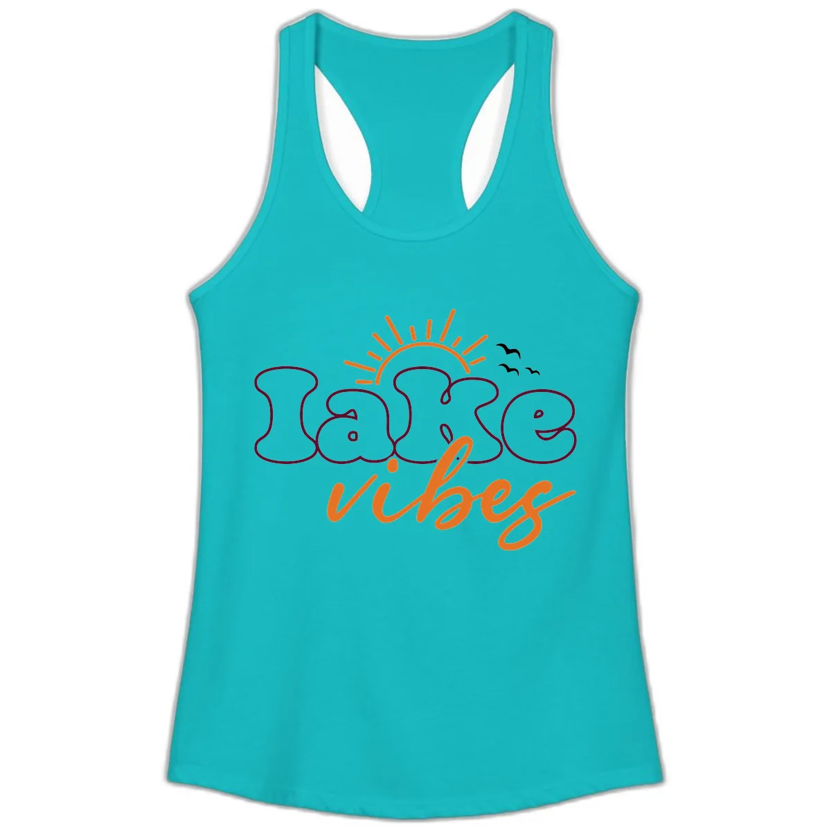 Lake Vibes Typography Design Ladies Tank in Tahiti Blue