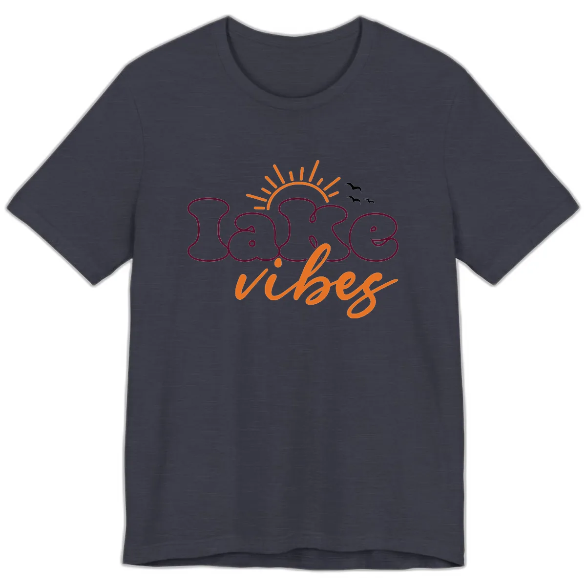 Lake Vibes Typography Design Premium T-Shirt in Heather Midnight Navy