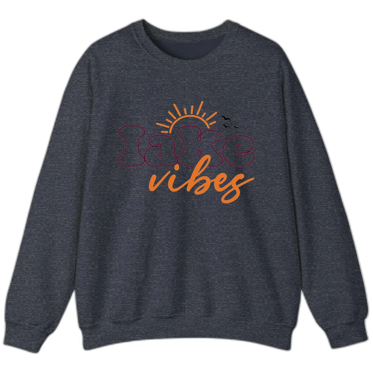 Lake Vibes Typography Design Sweatshirt in Heather Sport Dark Navy
