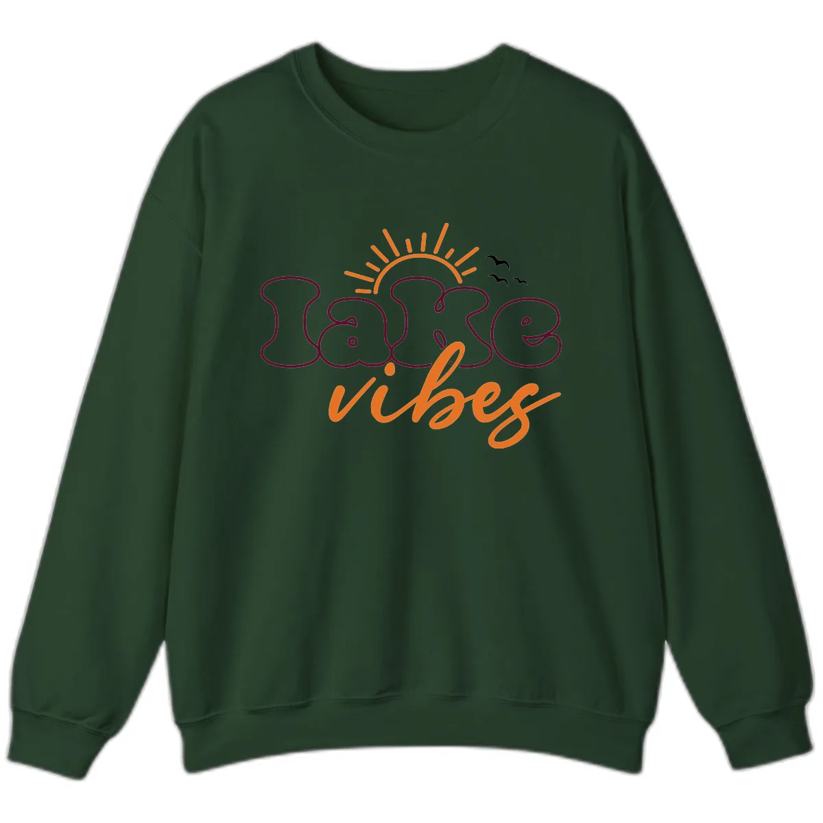 Lake Vibes Typography Design Sweatshirt in Forest Green
