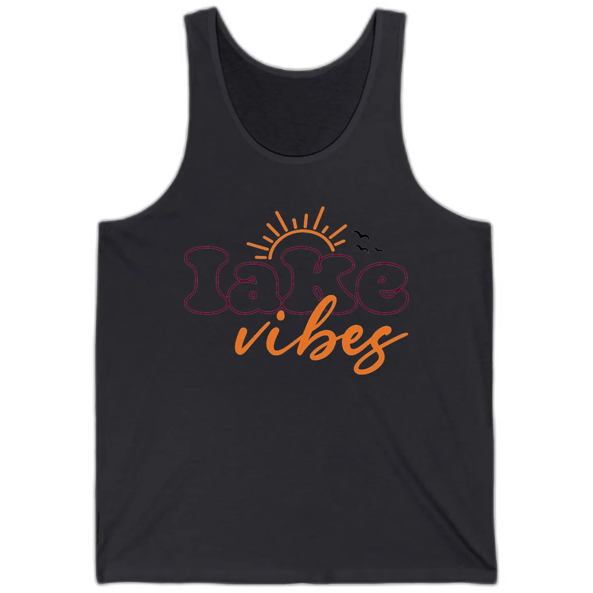 Lake Vibes Typography Design Tank in Dark Grey
