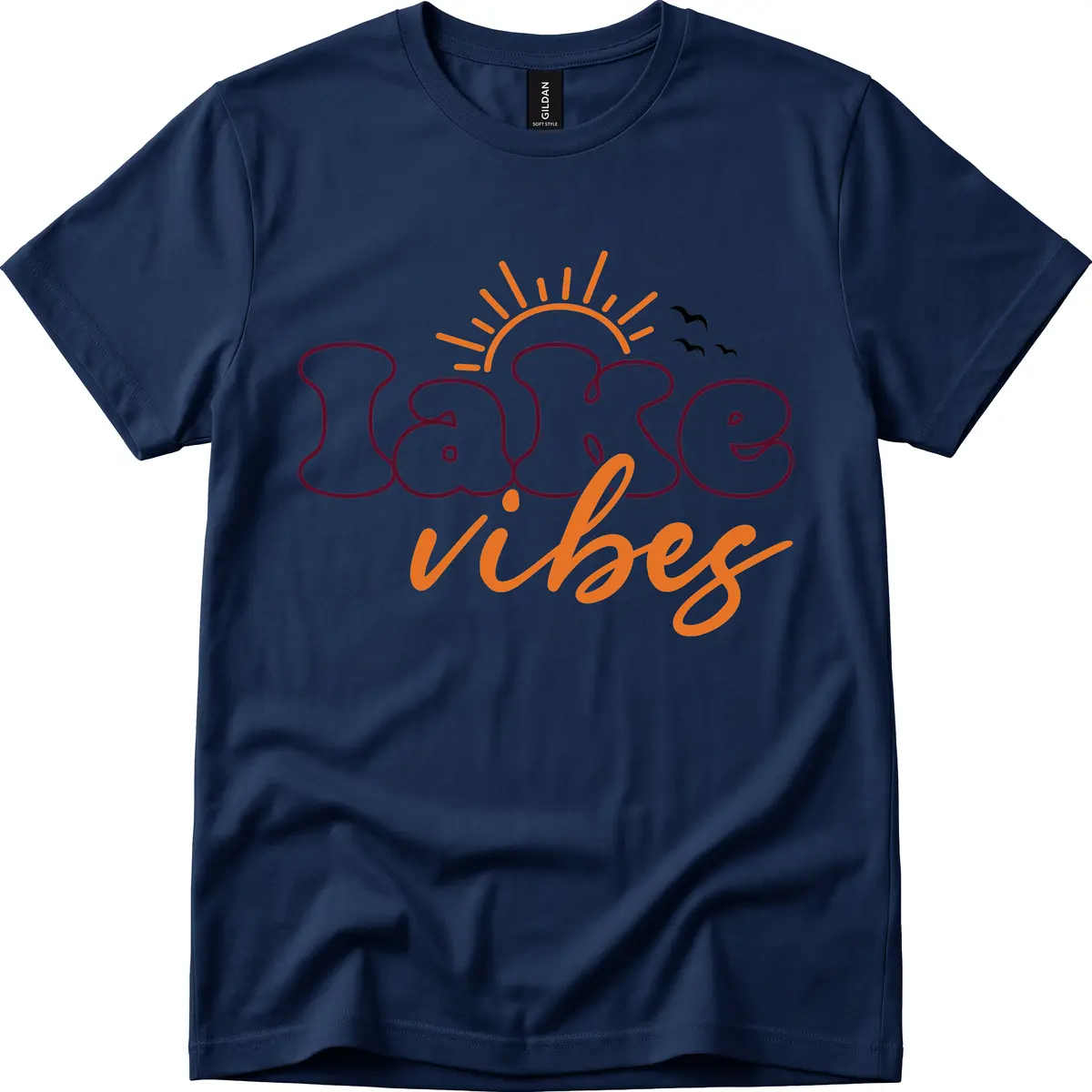 Lake Vibes Typography Design T-Shirt in Navy