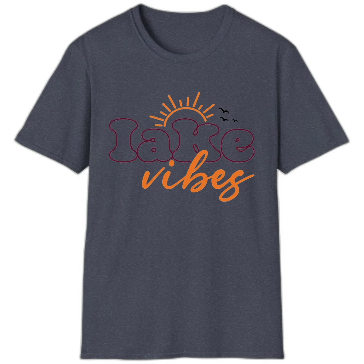 Lake Vibes Typography Design T-Shirt in Heather Navy