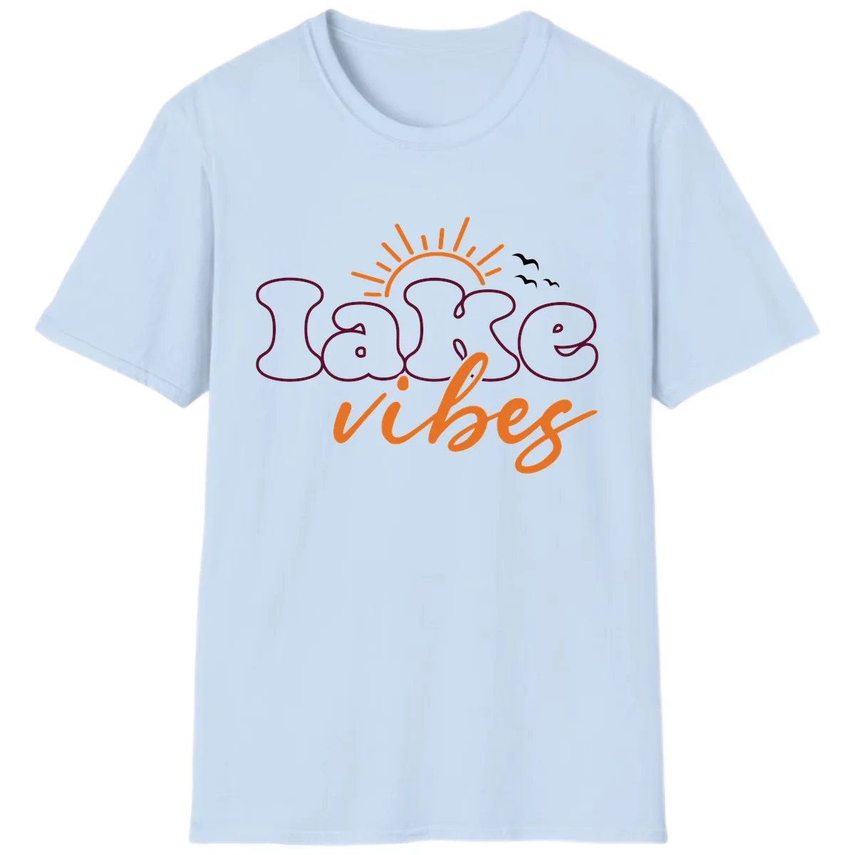 Lake Vibes Typography Design T-Shirt in Light Blue