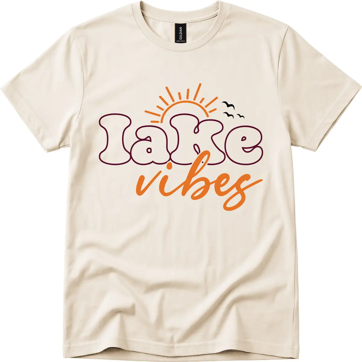 Lake Vibes Typography Design T-Shirt in Natural